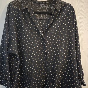 Zara Black and Tan Polka Dot Blouse
